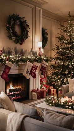 a living room filled with furniture and christmas decorations