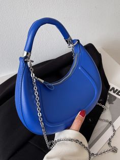 Functional Blue Shoulder Bag, Luxury Blue Elegant Saddle Bag, Modern Blue Shoulder Bag, Trendy Blue Bag With Chain Detail, Luxury Blue Modern Shoulder Bag, Trendy Fashion Tops, Saddle Bag, Pocket Book, Electric Blue