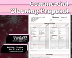 a cleaning proposal with the title'commercial cleaning proposal microsoft word & google docs printable