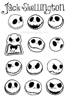 jack skellingington faces with different expressions for each character in the movie, jack skelling