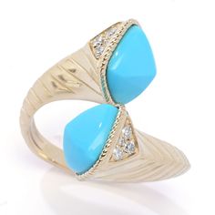 Bypass rings - often called crossover rings, -symbolize the coming together of two halves and the intertwining of lives.The Sleeping Beauty mine is no longer open, meaning these larger size, robin's egg blue Sleeping Beauty turquoise stones are difficult to get and highly valued.14K gold offers the ideal combination of color depth, durability and affordability, making it the perfect metal to keep your jewelry just as beautiful as the day you got it. Luxury Turquoise 14k Gold Ring, Luxury Yellow Gold Turquoise Ring For Anniversary, Turquoise Rings With Polished Finish For Anniversary, Sleeping Beauty Jewelry, Bypass Rings, The Sleeping Beauty, Crossover Ring, Robin's Egg Blue, Bypass Ring