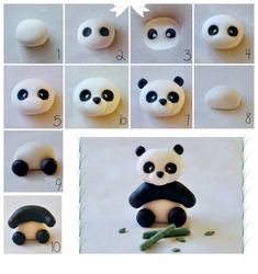 there are many pictures of panda bears made out of fondant