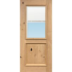 a wooden door with a window on the side