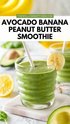 Photo of Avocado Banana Peanut Butter Smoothie Banana Walnut Smoothie, Almond Banana Avocado Smoothie, Smoothie Recipe Without Milk, Potassium Smoothie, Banana Avocado Smoothie, Recipes With Avocado, Nutritional Drinks, Banana Peanut Butter Smoothie, Avocado Banana Smoothie