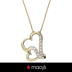 in stock Elegant Macy's Necklace With Heart Charm, Elegant Heart Charm Necklace From Macy's, Macy's White Gold Heart Jewelry, Macy's Heart-shaped White Gold Jewelry, Yellow Gold Double Heart Jewelry With Diamond Accents, Yellow Gold Open Heart Cubic Zirconia Jewelry, Heart Pendant Jewelry For Anniversary From Macy's, 14k Gold Heart Necklace With Diamond Accents For Anniversary, Anniversary 14k Gold Heart Necklace With Diamond Accents