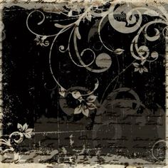 an old black and white photo with floral designs on the edges, in grunge