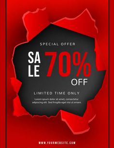 a red and black sale banner with the text special offer 70 % off limited time only