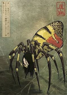 an illustration of a spider with its head in the center of it's legs