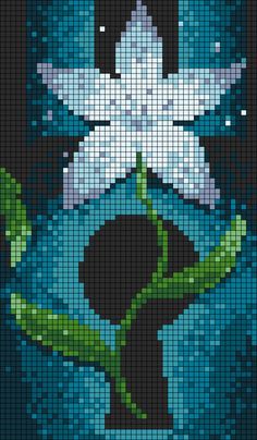 an image of a cross stitch pattern with flowers and leaves in the water, on a black background