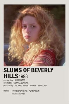 the poster for slums of beverly shows a young woman with blonde hair and blue eyes