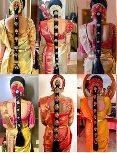 several different types of sarees with beads on the neck and back, all in different colors