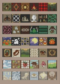 a cross stitch pattern with many different designs