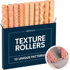 PREMIUM CLAY TEXTURE ROLLERS - Made from high-quality beech wood, these texture rollers are built for long-term durability. Their sturdy construction ensures they withstand regular use, whether you’re crafting with pottery clay, polymer clay, or other soft materials. Add depth and detail to your projects effortlessly with this set of uniquely designed rollers, perfect for creating intricate textures and patterns. VERSATILE 10-PACK FOR VARIED DESIGNS - This set includes 10 individual texture rollers, each featuring a unique pattern. Whether you’re aiming for fine details or bold impressions, these rollers provide a diverse range of textures to enhance any clay or pottery project. The wide variety ensures your creations remain distinct, allowing for limitless experimentation with designs and Clay Roller, Shaper Tools, Pottery Kit, Clean Crafts, Clay Making, Clay Texture, How To Make Clay, Pottery Clay, Clay Polymer