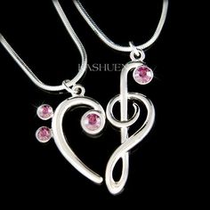 "Want a personalized gift? -Add a Swarovski Crystal Birthstone charm here: https://www.etsy.com/listing/577441131 -Add an Alphabet Initial Letter here: https://www.etsy.com/listing/208545689 PERFECT GIFT FOR MUSIC FANS, INSTRUCTOR, TEACHER OR STUDENT!! Great Gift for Bride who are musician. This sparkling Crystals TREBLE CLEF and BASS CLEF Heart musical note pendants with Swarovski crystals will make a perfect Best Friends Necklace. Treble Clef Charm size: 7/16\" wide X 1 1/2\" high (11mm X 37mm Music-themed Jewelry For Valentine's Day Gift, Music-themed Personalized Necklaces For Anniversary, Personalized Music-themed Necklaces For Anniversary, Musical Note Jewelry, Tarot Jewelry, Bass Clef, Set Love, Musical Jewelry, Music Jewelry