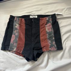 Black, Maroon And Floral Stripes Retro Black Short Bottoms, Retro Black Spring Shorts, Retro Black Short Length Bottoms, Retro Black Shorts, Free People Shorts, Free People Black, Floral Stripe, New Color, Jean Shorts