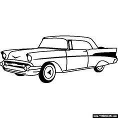 an old car is shown in this black and white drawing, it appears to be from the 1950's