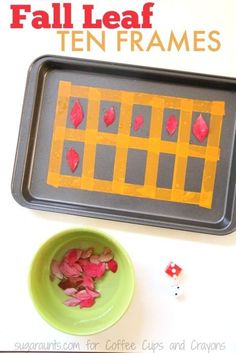 an easy fall leaf ten frames game for kids to play on the table with their hands