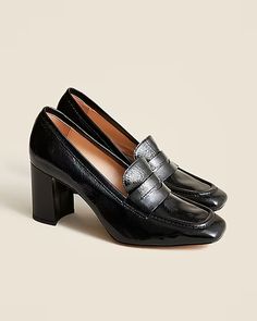 J.Crew: Maisie Loafer Heels In Crinkle Patent Leather For Women Winter Work Shoes, Loafer Heels, Work Heels, Vintage Loafers, Hair Wrap Scarf, Work Shoes Women, Fancy Shoes, Sweater For Women, Loafer Sneakers