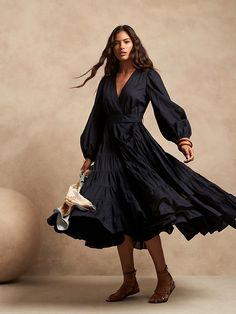 Wrap Midi Dress | Banana Republic Petite Midi Dress, Cotton Wrap Dress, Wrap Midi Dress, Navy Midi Dress, Banana Republic Dress, Woven Dress, Maxi Wrap Dress, Flared Skirt, Petite Dresses