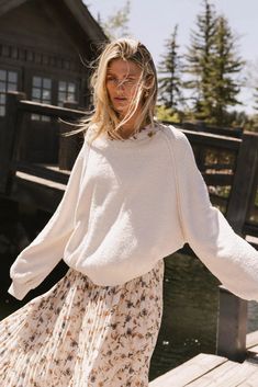 Annaleah Textured Sweatshirt in Cream | böhme Textured Sweatshirt, Quilted Puffer Jacket, Floral Sweater, Half Zip Sweatshirt, Knit Sleeve, Denim Midi Skirt, Collar Sweater, Zip Up Sweater, Fall 2024