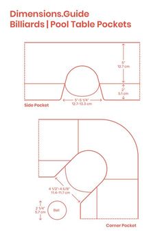 the dimensions guide for billiard's pool table pockets, with measurements and instructions