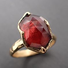 Fancy cut red Tourmaline Yellow Gold Ring Gemstone Solitaire recycled 18k statement cocktail statement 3327 Vibrational Medicine, Gemstone Solitaire Ring, Red Tourmaline, Rough Diamond Ring, Raw Gemstone Jewelry, Rustic Texture, Rubellite Tourmaline, Yellow Gold Wedding Ring, White Gold Sapphire