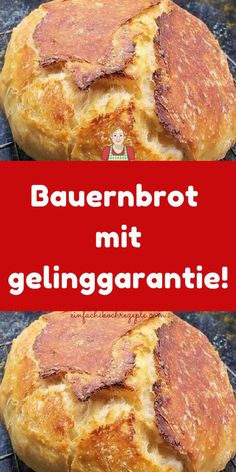 two pieces of bread sitting on top of a grill with the words bauernhrott mit gelinggrarante