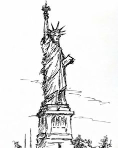 an ink drawing of the statue of liberty