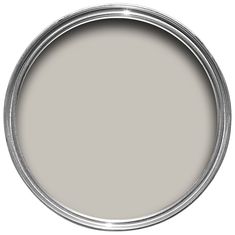 a gray paint can with the lid open and it's bottom half painted white