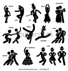 various dancing poses and names in black on a white background stock photo, images and royalty illustrations