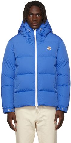 Long sleeve down-filled quilted nylon satin jacket in blue. Supplier color: Blue Fill: 90% goose down, 10% feather. | Moncler Down Quilted Idil Jacket Blue Hooded Duck Down Puffer Jacket, Blue Duck Down Puffer Outerwear, Designer Quilted Down Puffer Jacket, Blue Nylon Puffer Jacket With Detachable Hood, Blue Duck Down Long Sleeve Puffer Jacket, Designer Down Puffer Jacket, Designer Quilted Nylon Puffer Jacket, Blue Down Puffer Jacket With Detachable Hood, Designer Long Sleeve Down Puffer Jacket