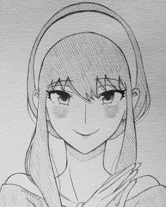 a drawing of a girl with headphones on her ears and hands folded over her chest