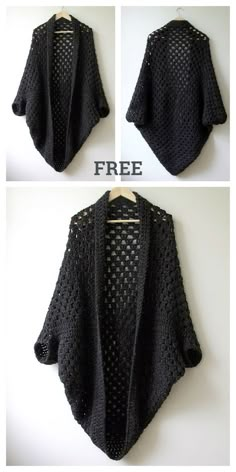 two pictures showing how to crochet an open - front cardigan with holes