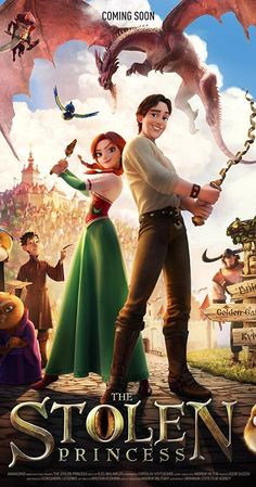 the princess and the frog are in front of an image of two people with swords