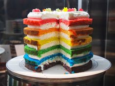 there is a cake that looks like it has been cut in half and stacked on top of each other