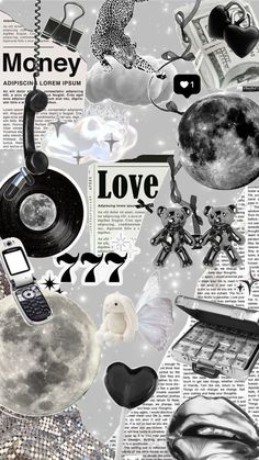 a collage of various items that are in the shape of a heart and moon