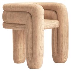 two wooden stools sitting next to each other