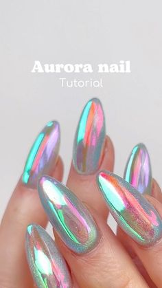 Aura Nails Gel, Uruuru Nails, Aurora Acrylic Nails, Multi Chrome Nails, Aurora Glass Nails, Aurora Gel Nails, How To Do Aurora Nails, Moonlight Chrome Nails, Aroura Nail