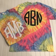 tie dye shirt with monogramm on the front and an embroidered initials on the back