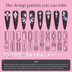 Easy Diamond Nail Design, Nail Gem Layout, Rhinestone Nail Patterns, Elegant Rhinestone Nails, Rhinestone Nail Designs Pattern, Nail Stone Design Rhinestones, Crystals On Nails, Nail Diamond Design, Rhinestone Designs Pattern Nails