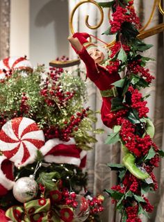 christmas decorations and candy canes are on display