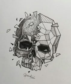 a drawing of a skull with geometric shapes