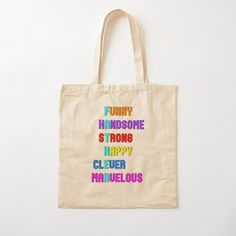 a tote bag with the words akrstree on it and a rainbow heart