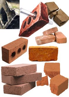 several different types of bricks are shown in this image, including one brick and the other two