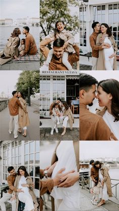 a collage of photos with people hugging each other