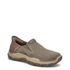 Experience effortless style and comfort with the Skechers Men's Hands Free Slip-Ins RF: Respected - Holmgren tapue wide width slip-on sneakers. Crafted with a durable textured canvas upper and a convenient slip-on design. The exclusive Heel Pillow ensures a secure fit, while Skechers Air-Cooled Memory Foam cushioned insole and Goga Mat Arch support offer unparalleled comfort and stability. Finished with a machine washable construction and anti-slip Goodyear Performance outsole, these sneakers prioritize both convenience and safety for your everyday adventures. | Skechers Men's Hands Free Slip-Ins RF: Respected Holmgren Wide Width Slip-On Sneaker in Taupe Wide Size 8 Extra Wide Casual Brown Slip-ons For Outdoor, Casual Slip-ons For Outdoor Activities, Native Shoes, Steve Madden Boots, Clog Boots, Skechers Shoes, Wide Width Shoes, Retro Sneakers, Trail Shoes