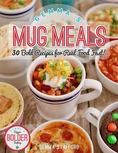 the cover of german's mug meals is shown with various dishes and desserts