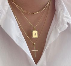 "All chains are 18k Gold filled and are marked, it's excellent quality Jewelry. ITEM DETAILS: * Material: 18k Gold Filled Chain 18k Gold Filled Charm Nickel Free Hypoallergenic * Size: 16\"/ 18\"/ 20\"/ 22\" Length * Set 1: - Paper Clip Chain 16\" - Box Chain 18\" + Letter Charm - Box Chain 20\" + Cross Charm * Set 2: - Paper Clip Chain 16\" + Extension 2\" - Box Chain 20\" + Letter Charm - Box Chain 20\" + Extension 2\" + Cross Charm * Shipment: Free shipping. Everything Is made to order. Order Letter Necklace Gold, Paper Clip Chain Necklace, Gold Initial Necklace, Horoscope Necklace, Gold Letter Necklace, Necklace Cross, Catholic Jewelry, Initial Necklace Gold, Zodiac Necklaces