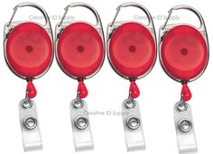 Creative ID Supply Carabiner Retractable ID Badge Reels == LOT OF 100 (HUNDRED) == TRANSLUCENT RED reel color --- FREE SHIPPING ---                   Quantity - 100 pcs Translucent Red color Carabiner style badge attachment that are quick, easy & secure Strong Nylon Cord length: 26" Badge reel diameter: 1.25" x 4" Perfect for trade show, conferences, etc. Chrome tone finish clip on reel FREE SHIPPING too!!!           FREE SHIPPING We strive to be the Best Shipper on Ebay. Once your payment clear Retractable Badge Holder, Id Badge Reels, Retractable Badge Reel, Id Badge Holders, Id Badge, Bottle Holders, Trade Show, Badge Holders, Badge Reel