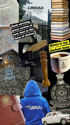 collage of various images including books, passport and other things that are in front of them